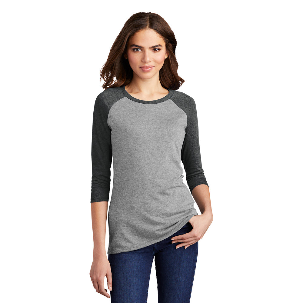 District Women’s Perfect Tri 3/4-Sleeve Raglan Decorated - Black/Black Frost