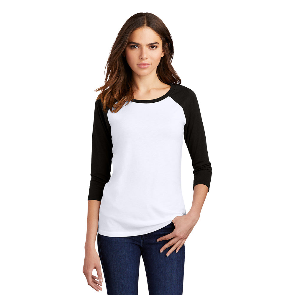 District Women’s Perfect Tri 3/4-Sleeve Raglan Decorated - Black/White
