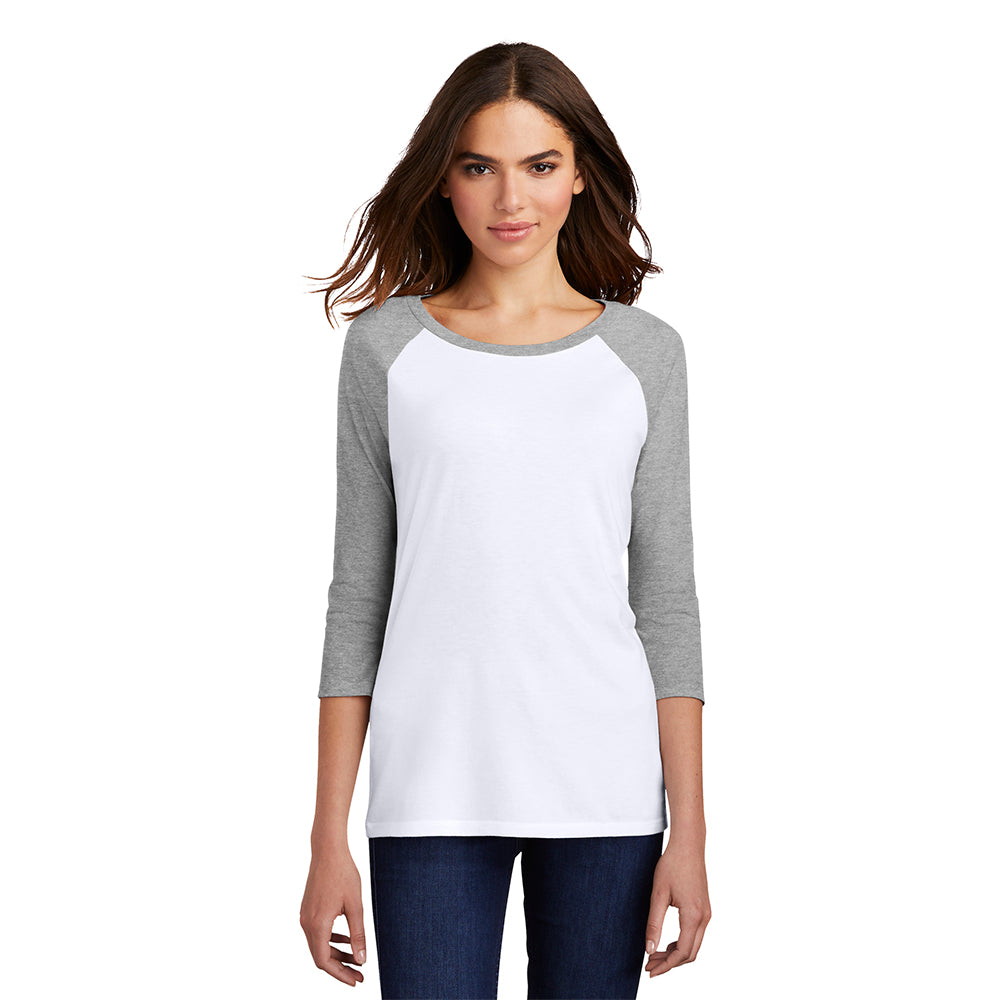 District Women’s Perfect Tri 3/4-Sleeve Raglan Decorated - Grey Frost/White