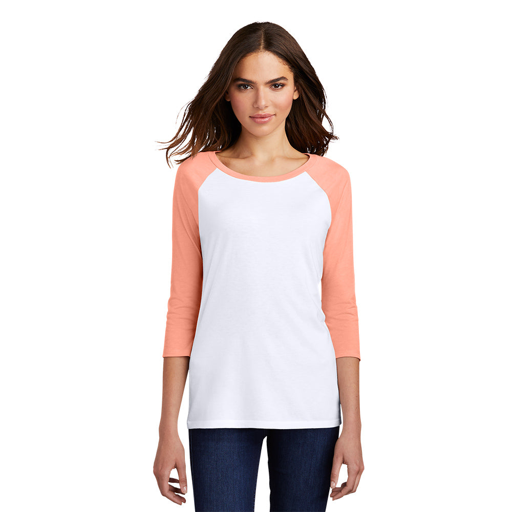 District Women’s Perfect Tri 3/4-Sleeve Raglan Decorated - Heathered Dusty Peach Orange/White