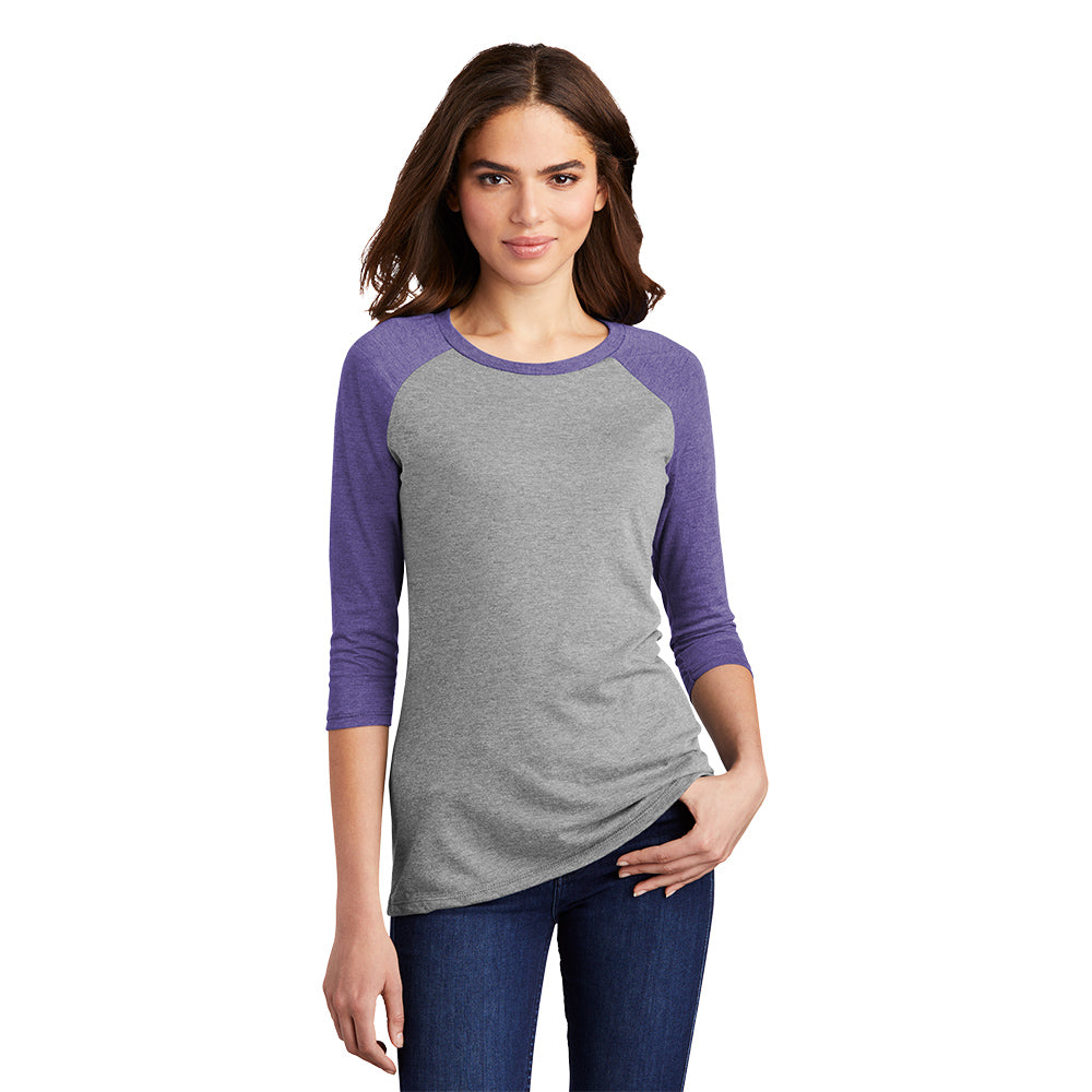 District Women’s Perfect Tri 3/4-Sleeve Raglan Decorated - Purple Frost/Grey Frost