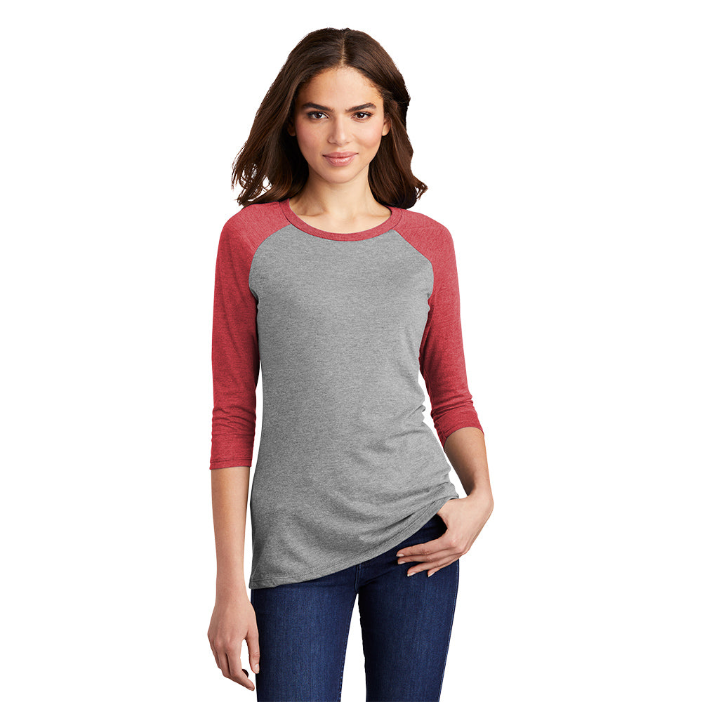 District Women’s Perfect Tri 3/4-Sleeve Raglan Decorated - Red Frost/Grey Frost