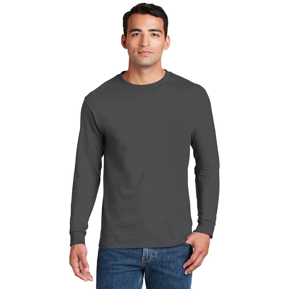 Hanes Beefy-T - 100% Cotton Long Sleeve T-Shirt Decorated - Smoke Gray