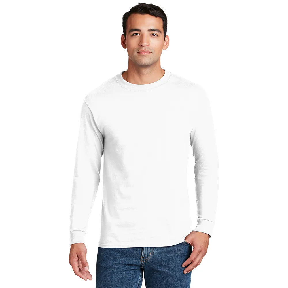 Hanes Beefy-T - 100% Cotton Long Sleeve T-Shirt Decorated - White