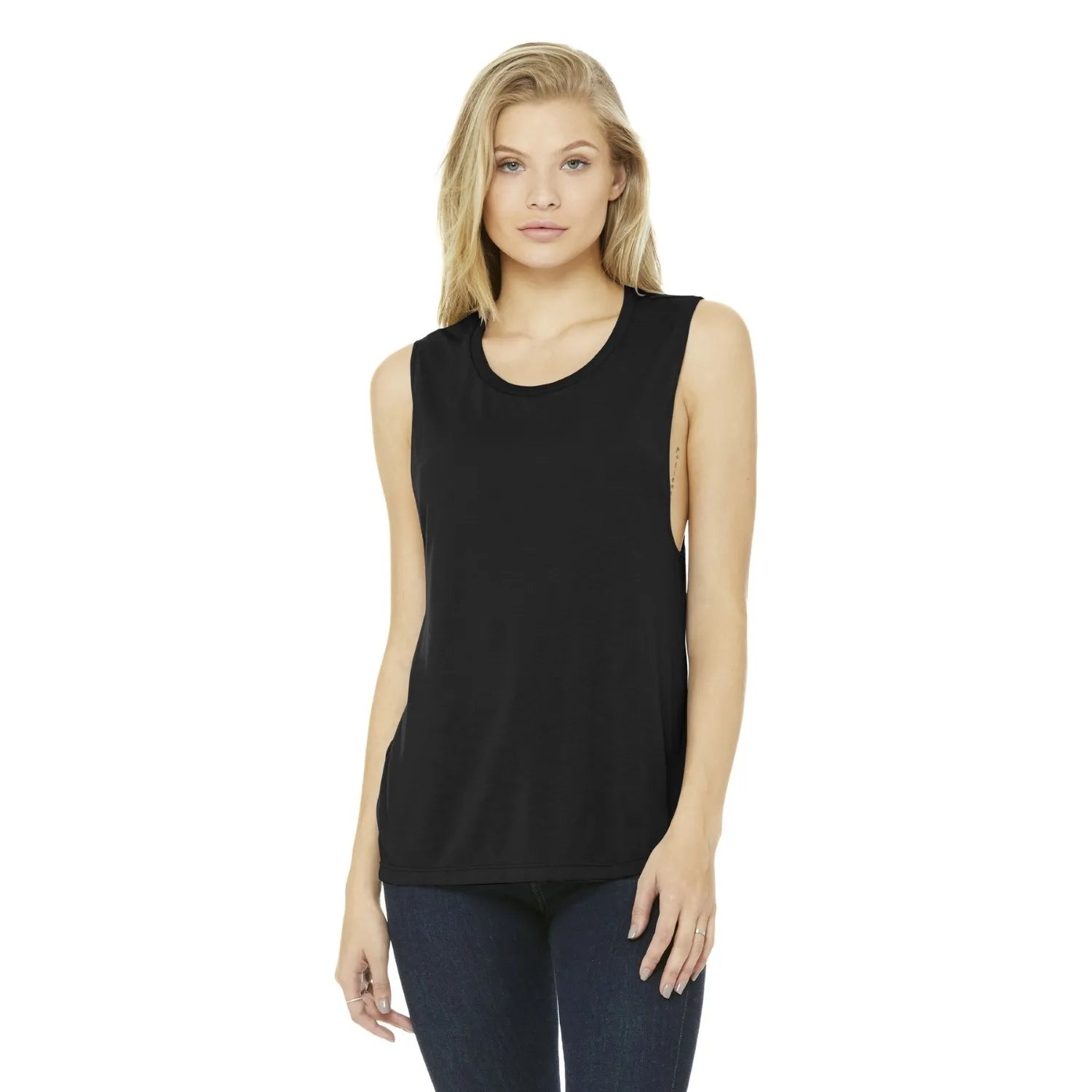 BELLA+CANVAS Women's Flowy Scoop Muscle Tank Decorated - Black