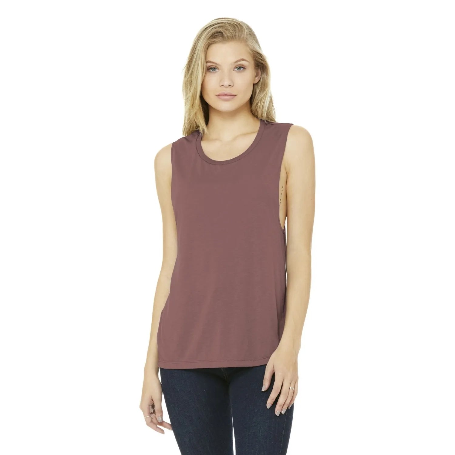 BELLA+CANVAS Women's Flowy Scoop Muscle Tank Decorated - Mauve Red