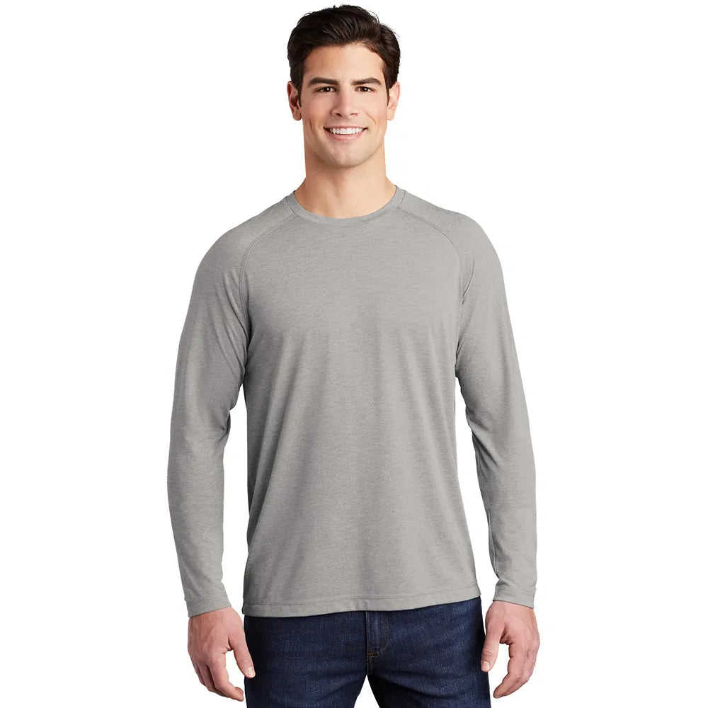 Sport-Tek PosiCharge Long Sleeve Tri-Blend Wicking Raglan Tee Decorated - Light Grey Heather