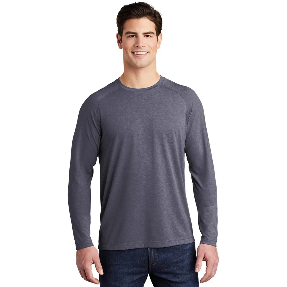 Sport-Tek PosiCharge Long Sleeve Tri-Blend Wicking Raglan Tee Decorated - True Navy Blue Heather