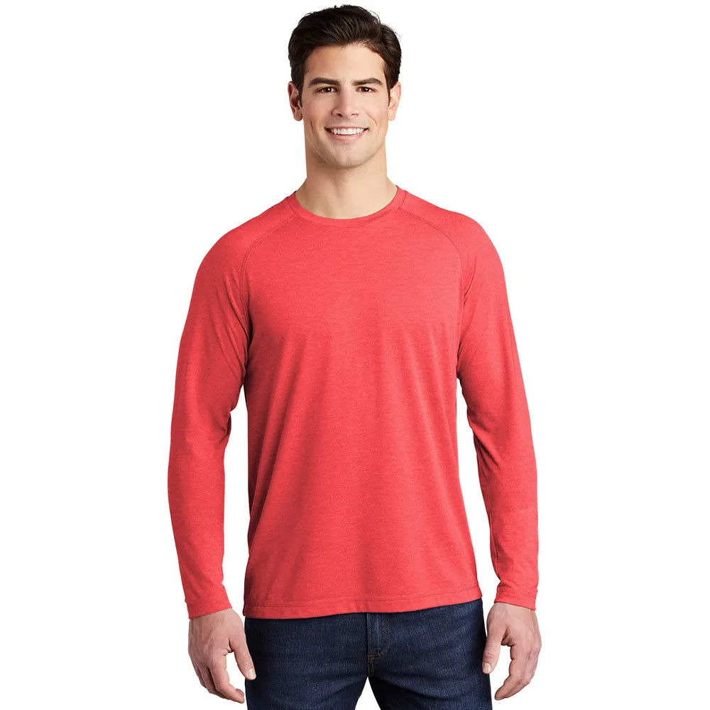 Sport-Tek PosiCharge Long Sleeve Tri-Blend Wicking Raglan Tee Decorated - True Red Heather