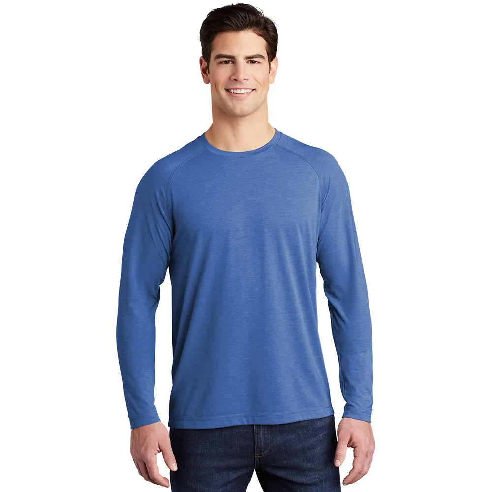 Sport-Tek PosiCharge Long Sleeve Tri-Blend Wicking Raglan Tee Decorated - True Royal Blue Heather