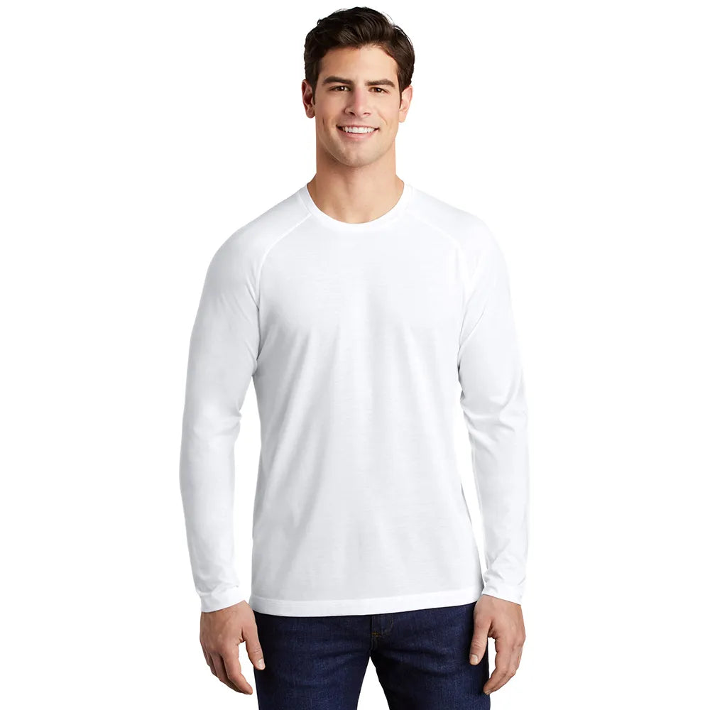 Sport-Tek PosiCharge Long Sleeve Tri-Blend Wicking Raglan Tee Decorated - White Triad Solid