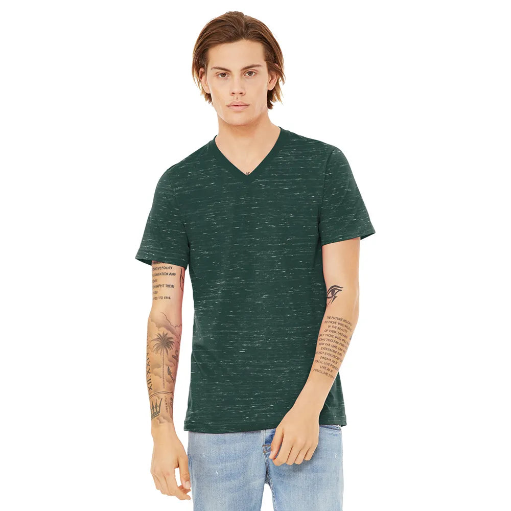 BELLA+CANVAS Unisex Textured Jersey V-Neck Tee Decorated - Forest Green Marble