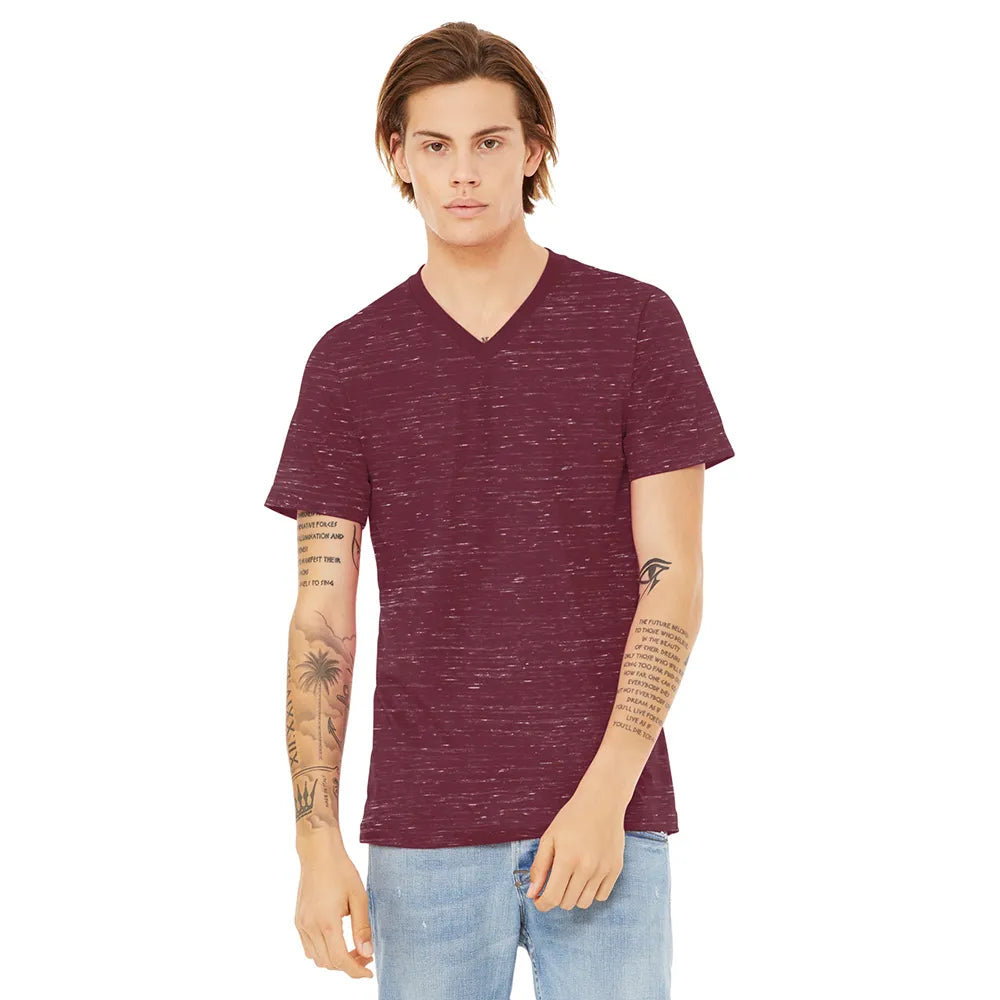 BELLA+CANVAS Unisex Textured Jersey V-Neck Tee Decorated - Maroon Red Marble