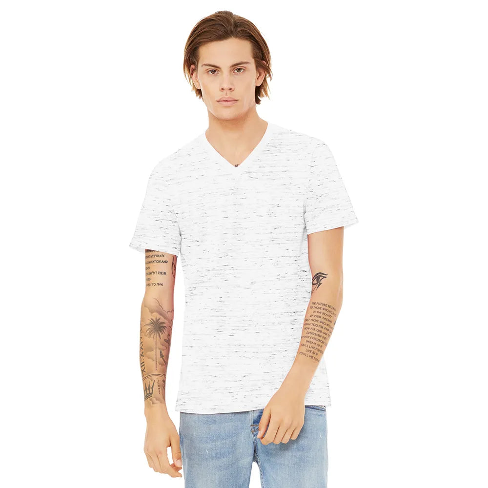 BELLA+CANVAS Unisex Textured Jersey V-Neck Tee Decorated - White Marble