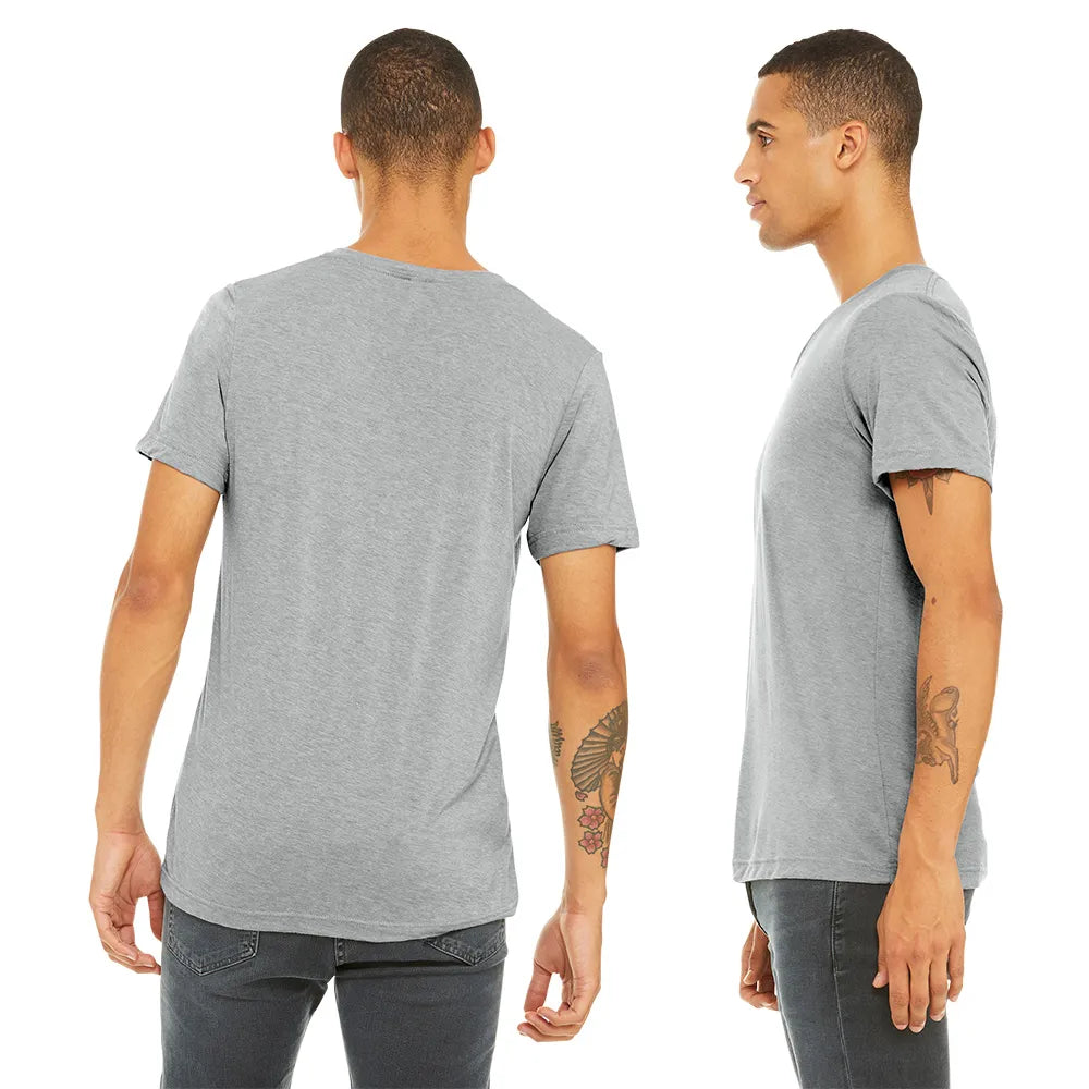 BELLA+CANVAS Unisex Triblend Short Sleeve V-Neck Tee Decorated - Charcoal-Black Triblend