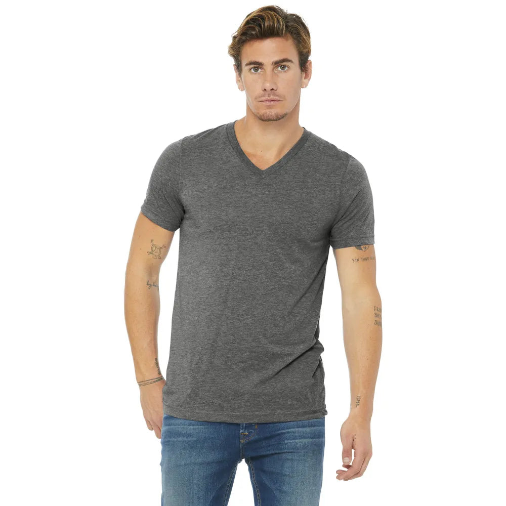BELLA+CANVAS Unisex Triblend Short Sleeve V-Neck Tee Decorated - Grey Triblend