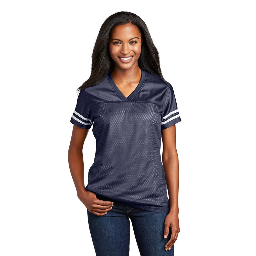 Sport-Tek Women's PosiCharge Replica Jersey Decorated - True Navy Blue/White