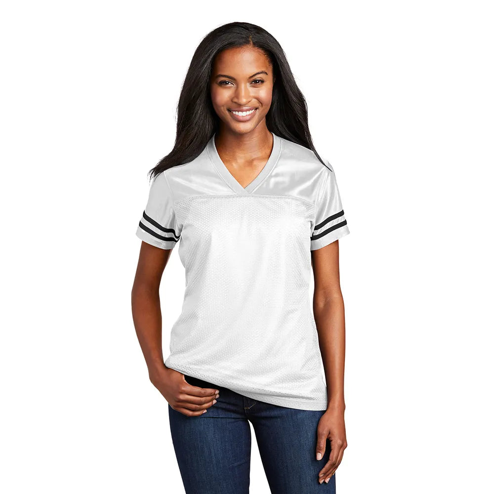 Sport-Tek Women's PosiCharge Replica Jersey Decorated - White/Black