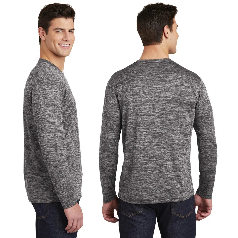 Sport-Tek Long Sleeve PosiCharge Electric Heather Tee Decorated - Deep Red-Black Electric