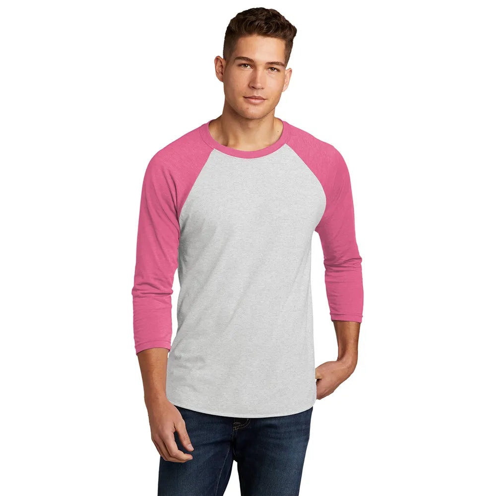 Next Level Apparel Unisex Tri-Blend 3/4-Sleeve Raglan Tee Decorated - VTG Pink/Hthr White