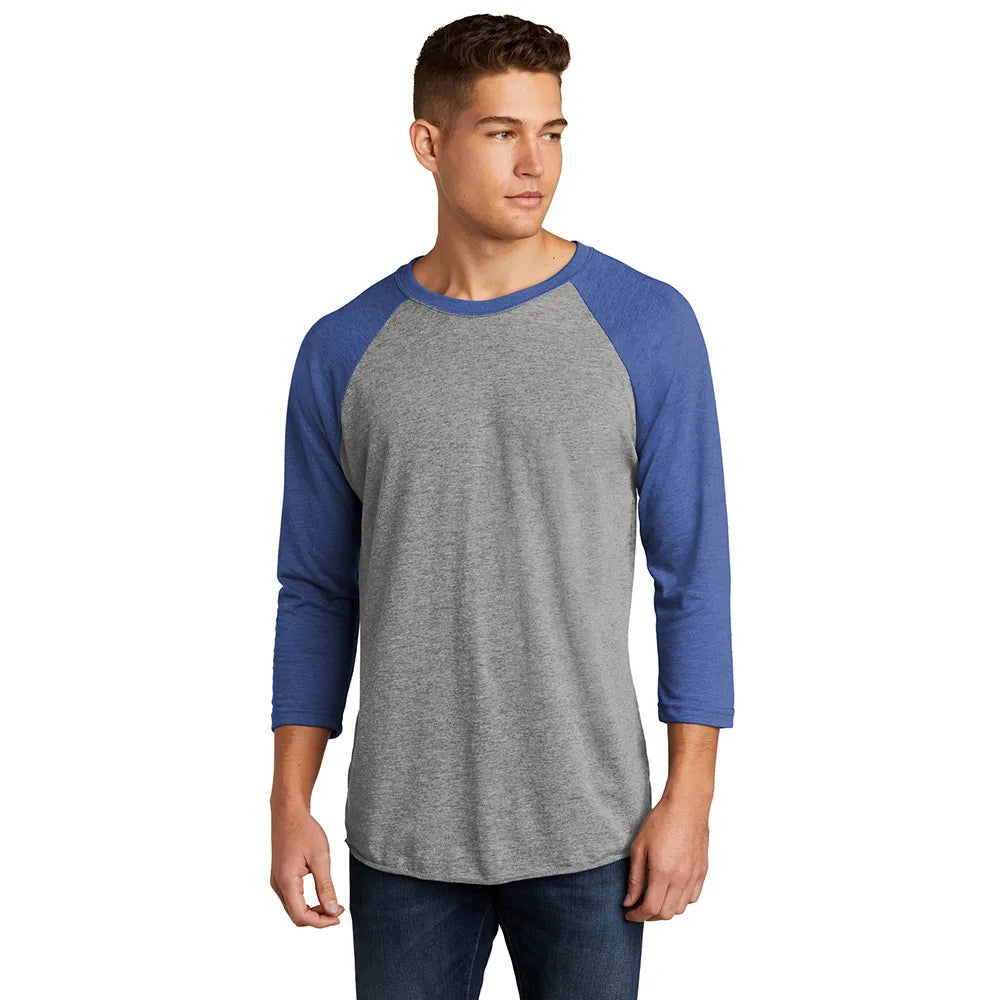 Next Level Apparel Unisex Tri-Blend 3/4-Sleeve Raglan Tee Decorated - VTG Royal Blue/Prem Grey Hthr