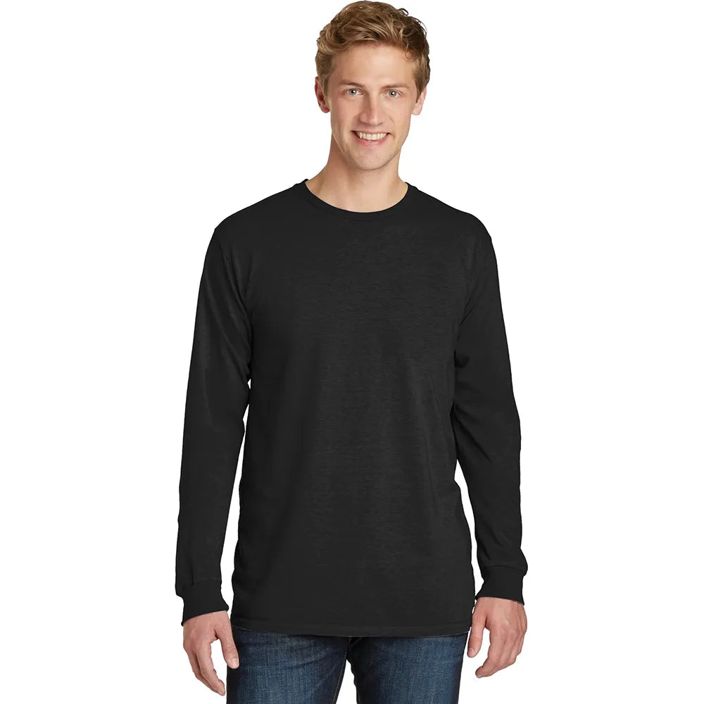 Port & Company Beach Wash Garment-Dyed Long Sleeve Tee Decorated - Black