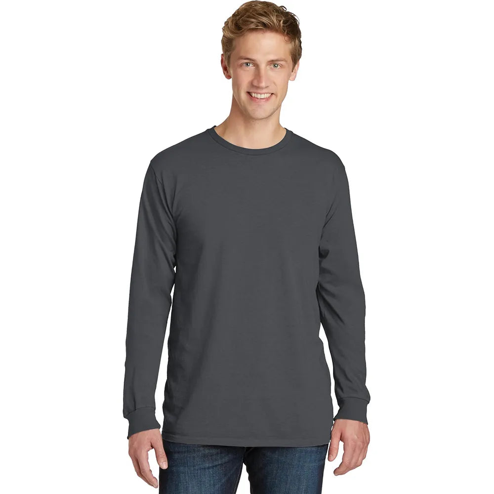 Port & Company Beach Wash Garment-Dyed Long Sleeve Tee Decorated - Coal Grey