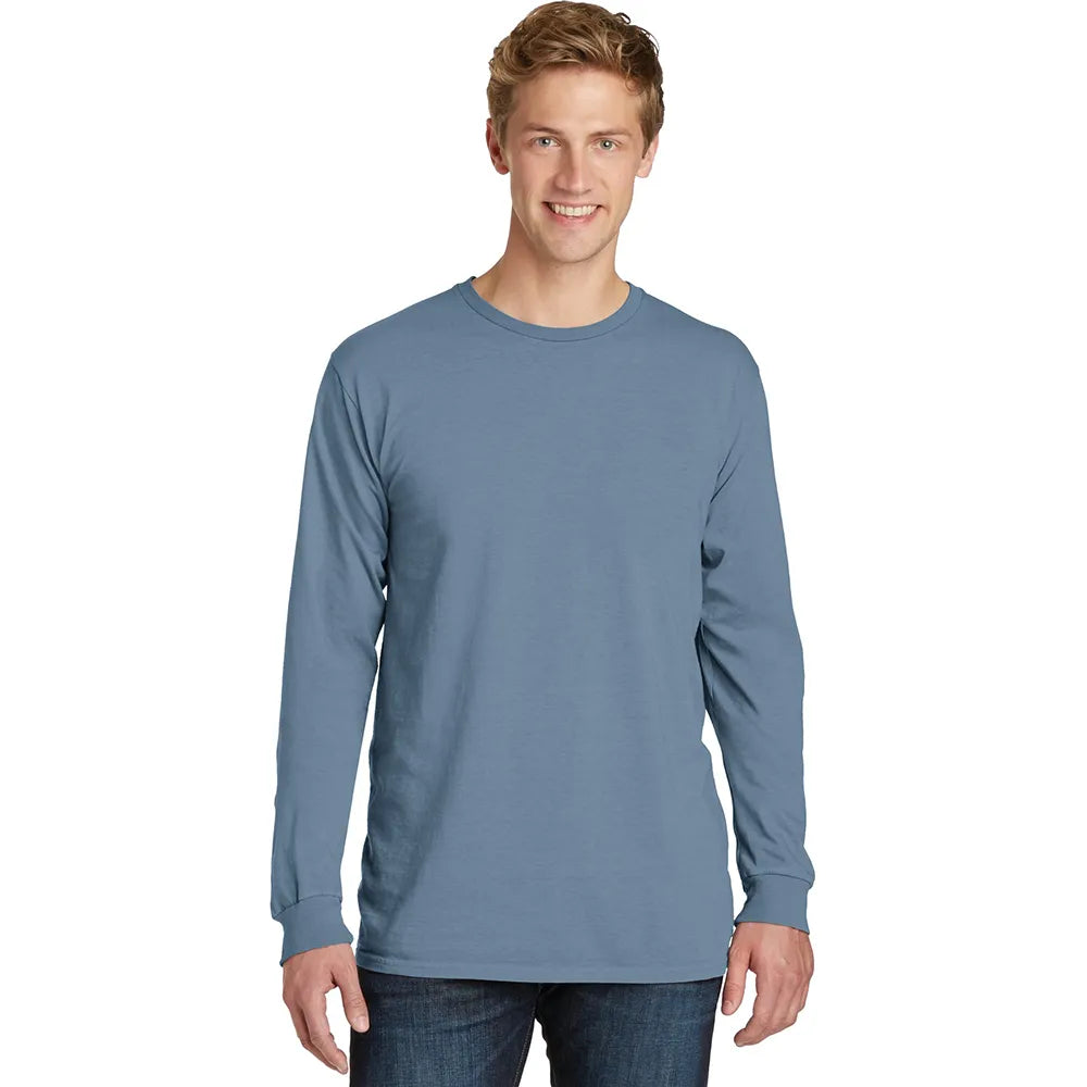 Port & Company Beach Wash Garment-Dyed Long Sleeve Tee Decorated - Denim Blue