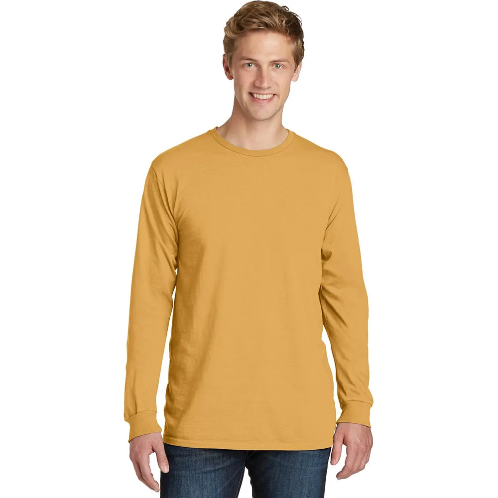 Port & Company Beach Wash Garment-Dyed Long Sleeve Tee Decorated - Dijon Yellow