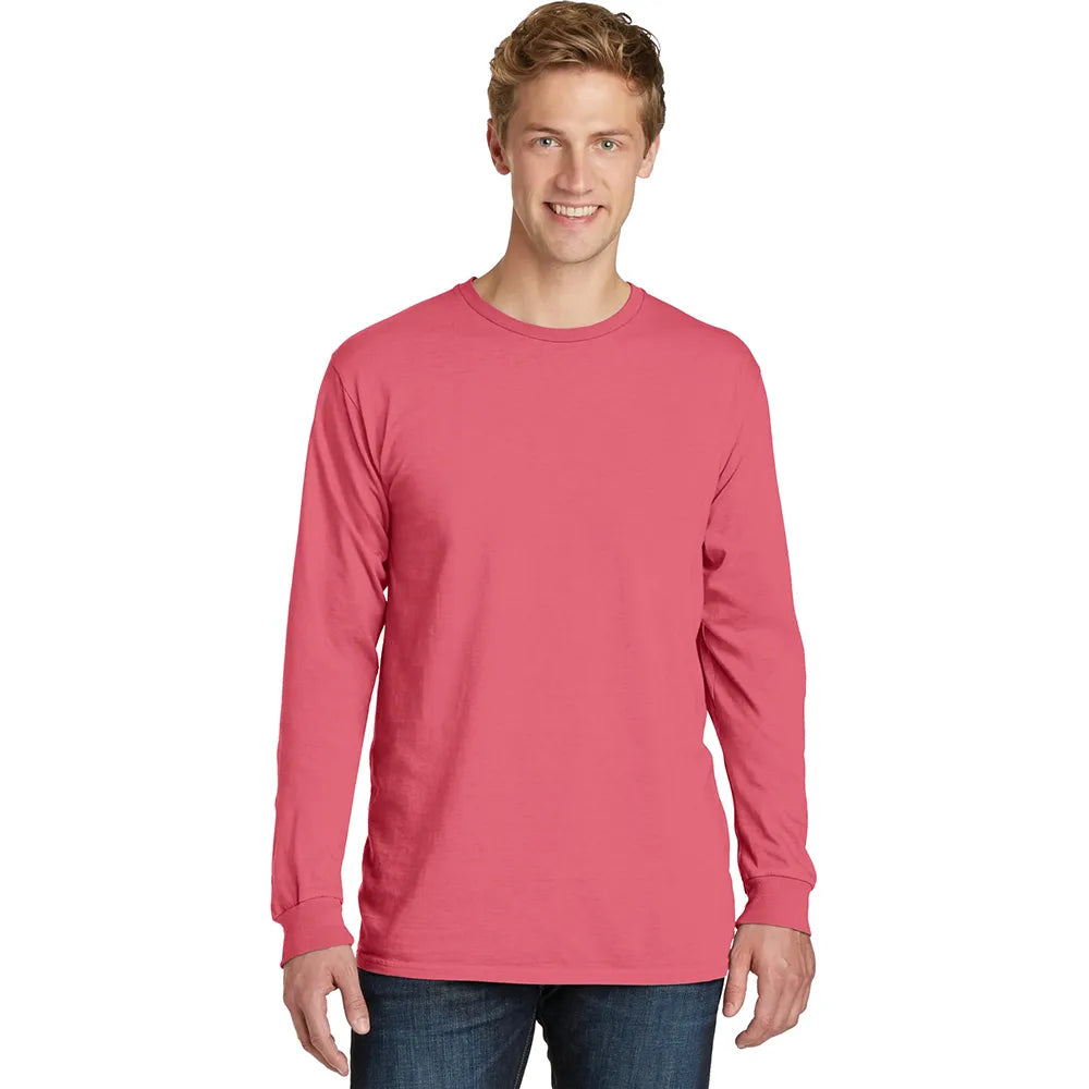Port & Company Beach Wash Garment-Dyed Long Sleeve Tee Decorated - Fruit Punch Pink