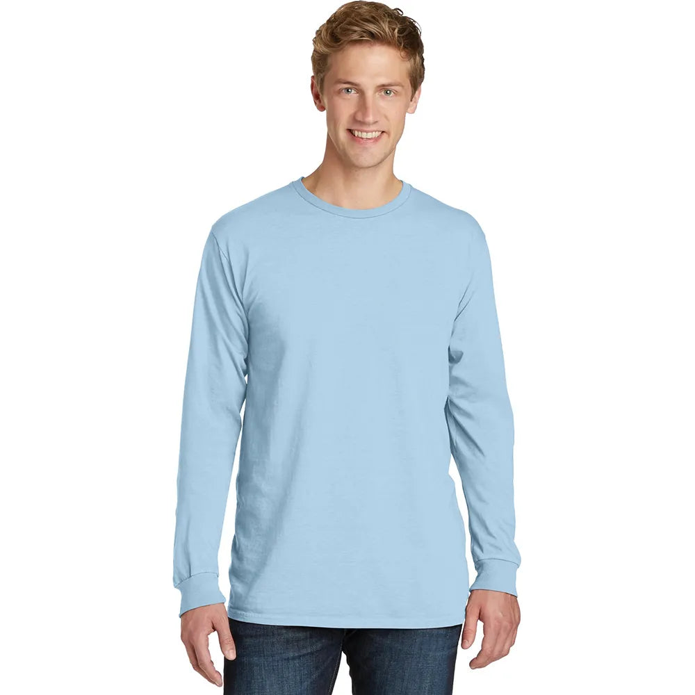 Port & Company Beach Wash Garment-Dyed Long Sleeve Tee Decorated - Glacier Blue