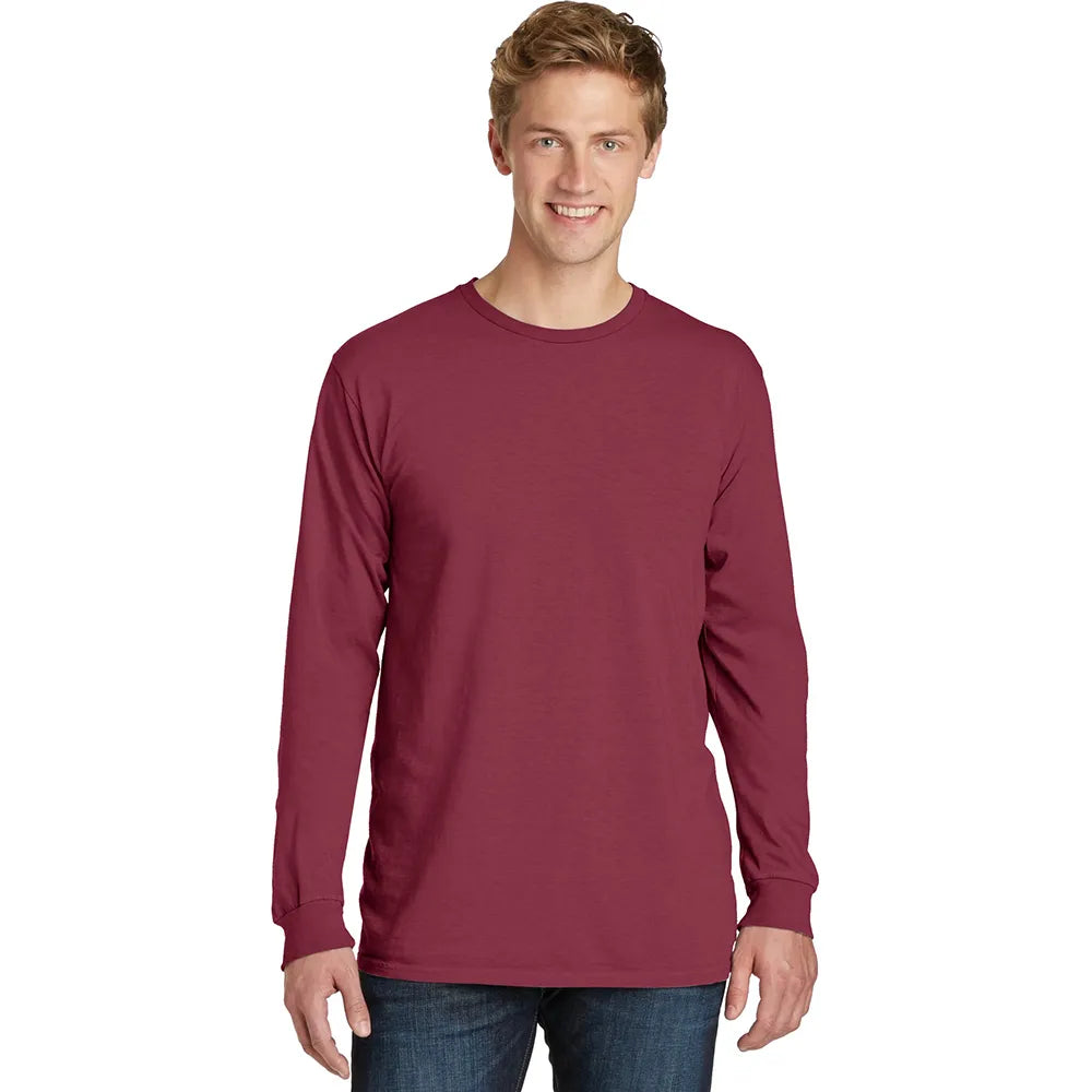 Port & Company Beach Wash Garment-Dyed Long Sleeve Tee Decorated - Merlot Red