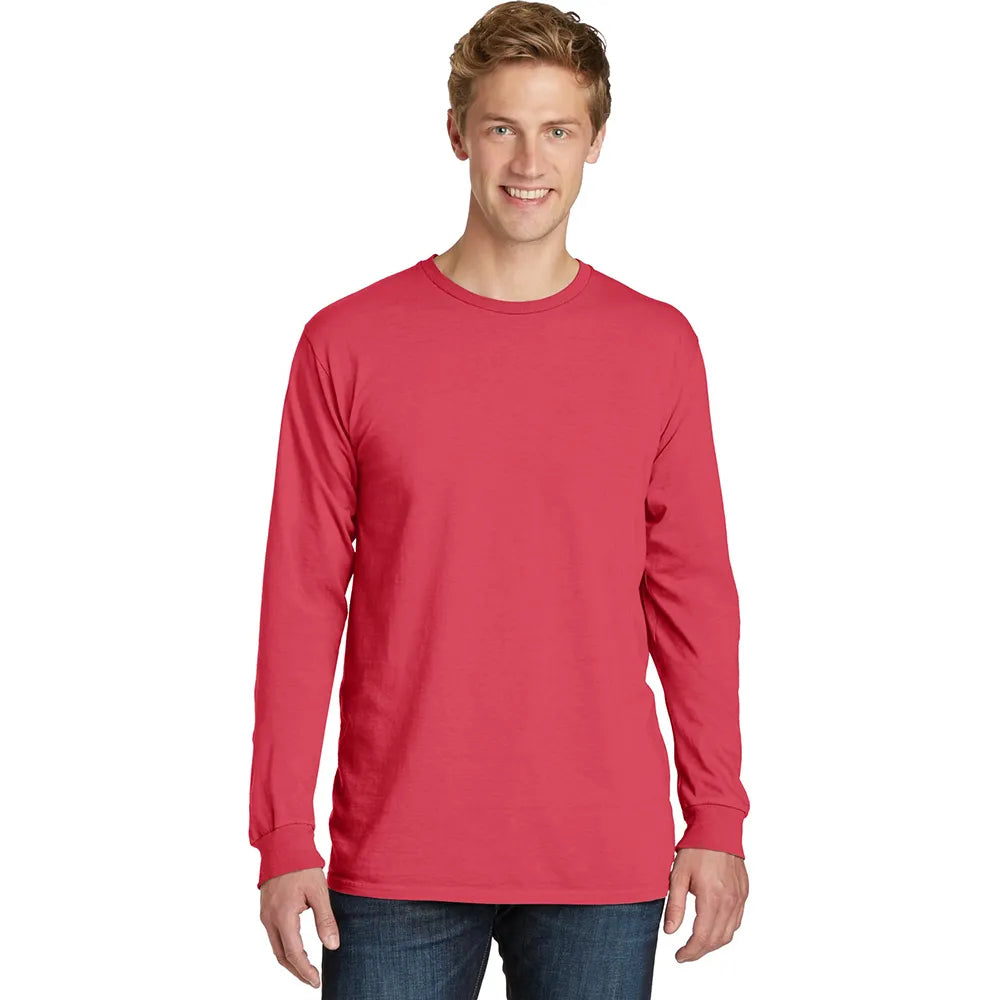 Port & Company Beach Wash Garment-Dyed Long Sleeve Tee Decorated - Tidal Blur Wave
