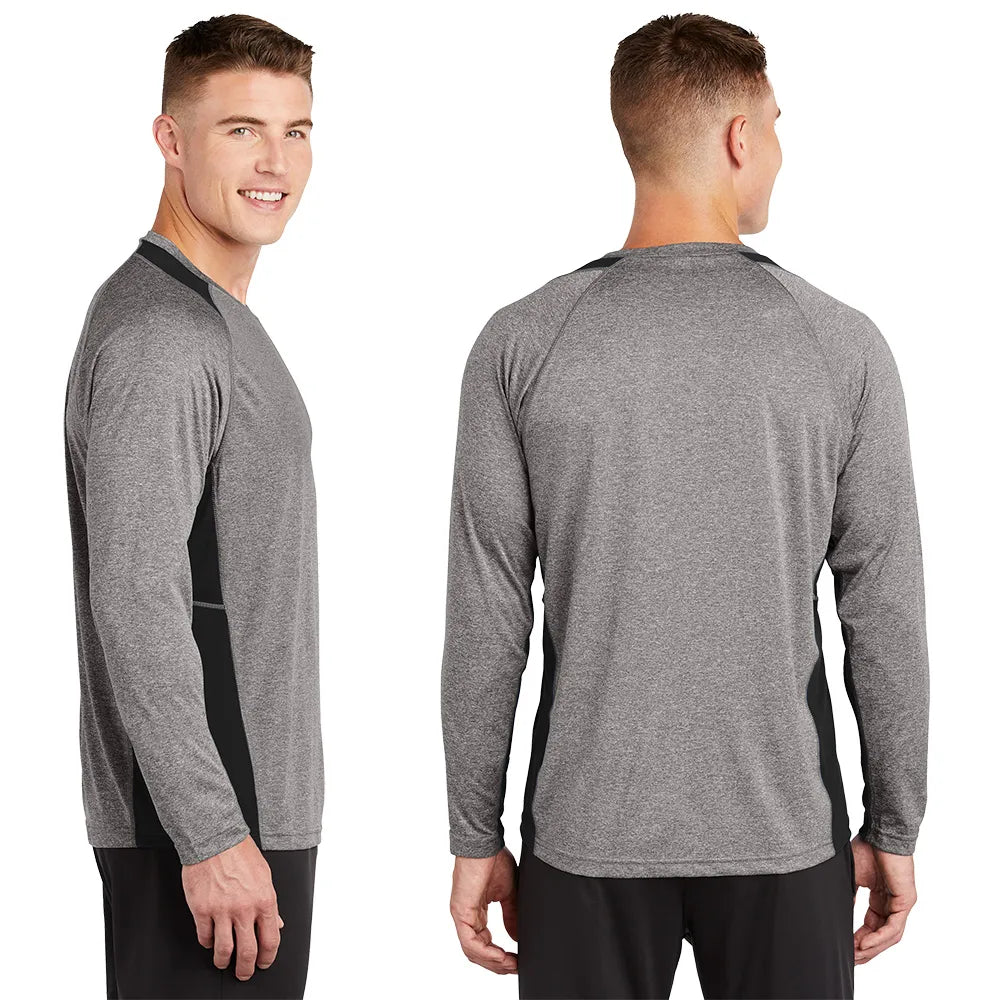 Sport-Tek Long Sleeve Heather Colorblock Contender Tee Decorated - Vintage Grey Heather/Deep Orange