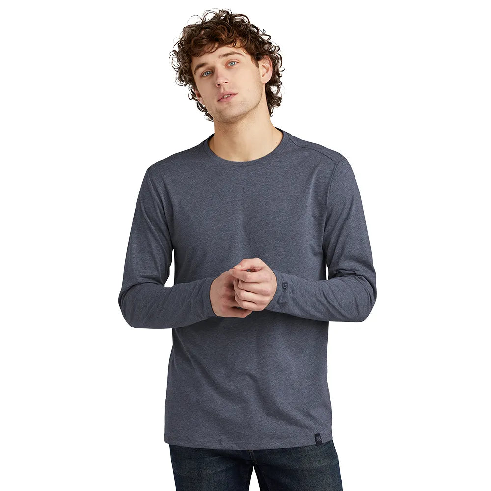 New Era Heritage Blend Long Sleeve Crew Tee Decorated - True Navy Blue Heather