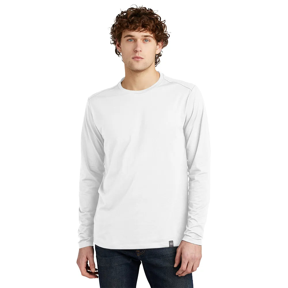 New Era Heritage Blend Long Sleeve Crew Tee Decorated - White
