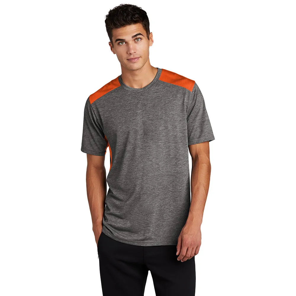 Sport-Tek PosiCharge Tri-Blend Wicking Draft Tee Decorated - Deep Orange/Dark Grey Heather