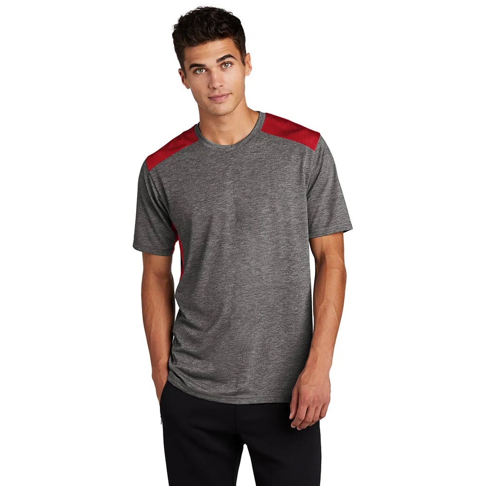 Sport-Tek PosiCharge Tri-Blend Wicking Draft Tee Decorated - True Red/Dark Grey Heather