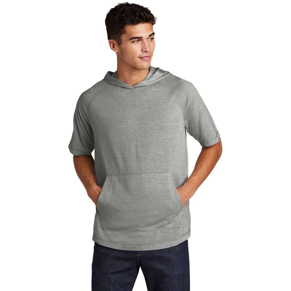Sport-Tek PosiCharge Tri-Blend Wicking Short Sleeve Hoodie Decorated - Light Grey Heather