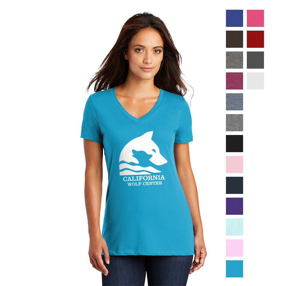 District Women’s Perfect Weight V-Neck Tee Decorated - Bright Turquoise Blue