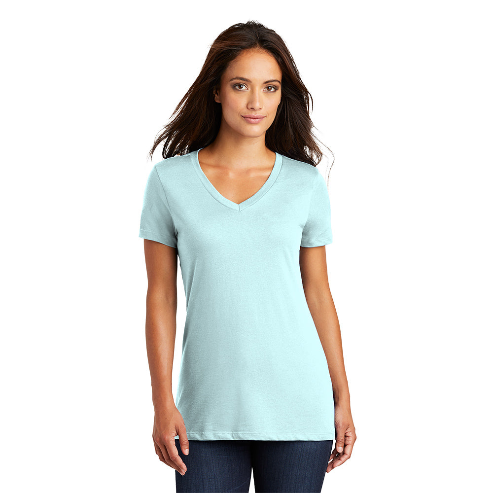 District Women’s Perfect Weight V-Neck Tee Decorated - Seaglass Blue