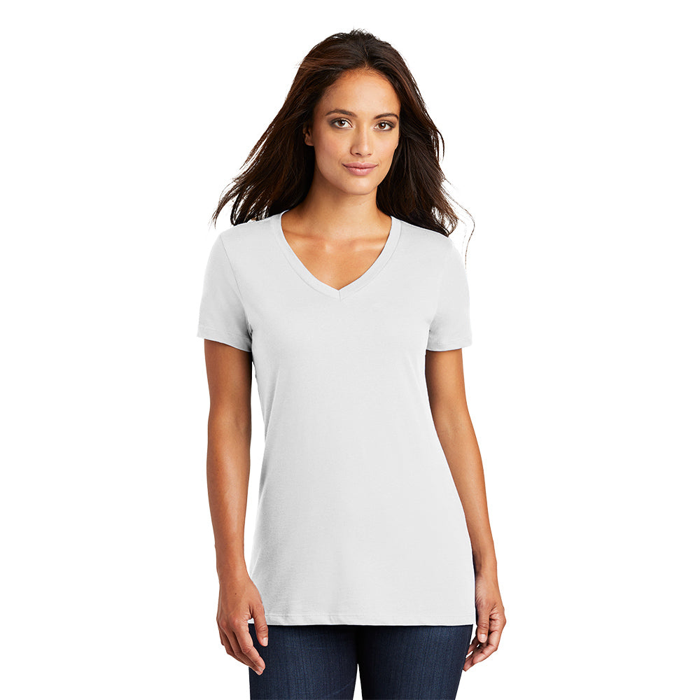 District Women’s Perfect Weight V-Neck Tee Decorated - Bright White
