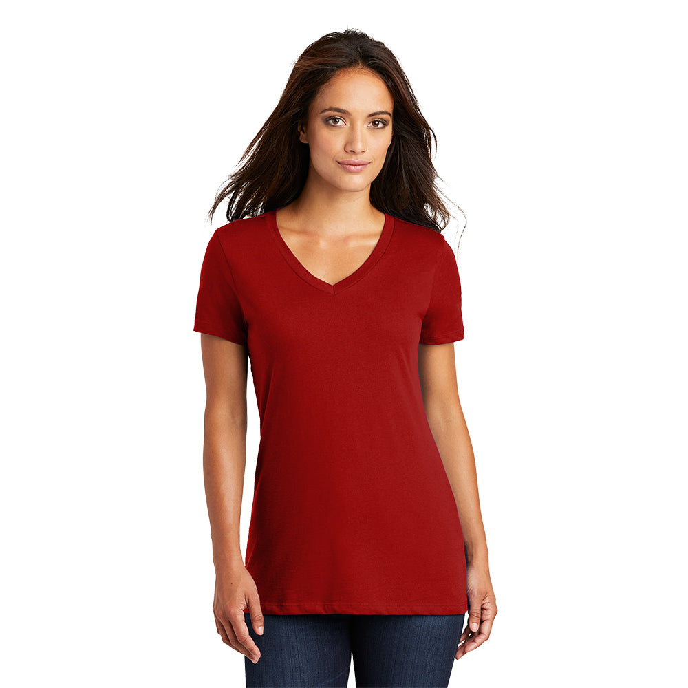 District Women’s Perfect Weight V-Neck Tee Decorated - Classic Red