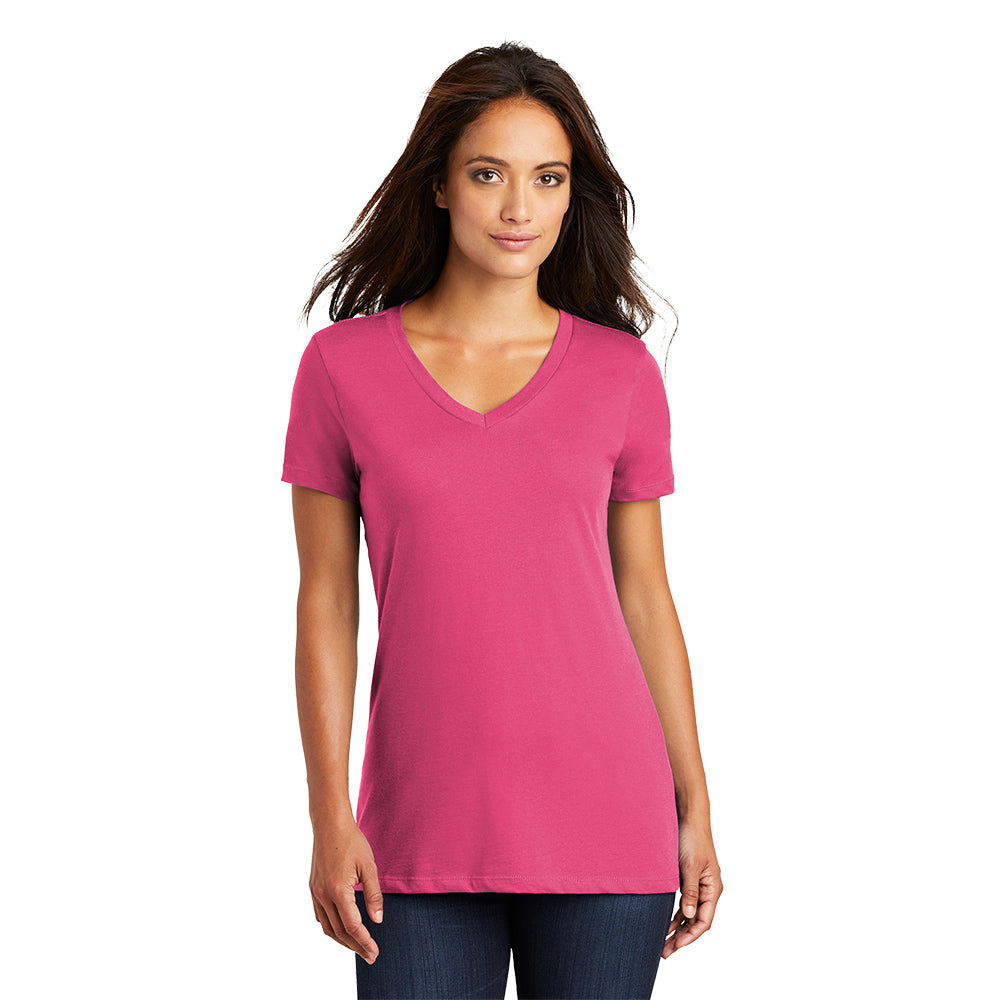 District Women’s Perfect Weight V-Neck Tee Decorated - Dark Fuchsia Pink