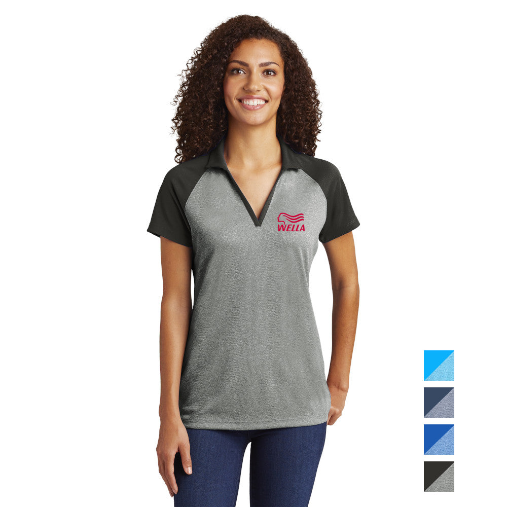 Sport-Tek Sport-Tek Women's PosiCharge RacerMesh Raglan Heather Block Embroidered Polo - Grey Heather/Black