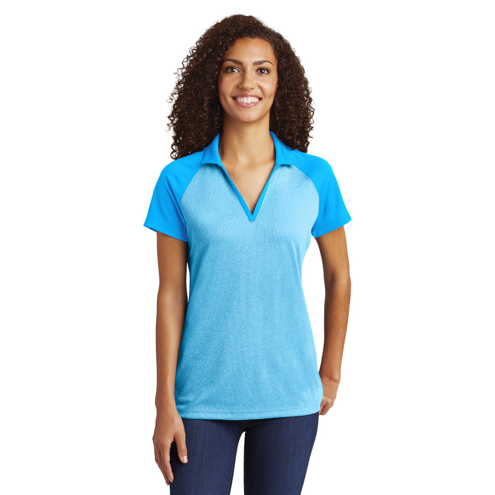 Sport-Tek Sport-Tek Women's PosiCharge RacerMesh Raglan Heather Block Embroidered Polo - True Royal Blue Heather/True Royal Blue