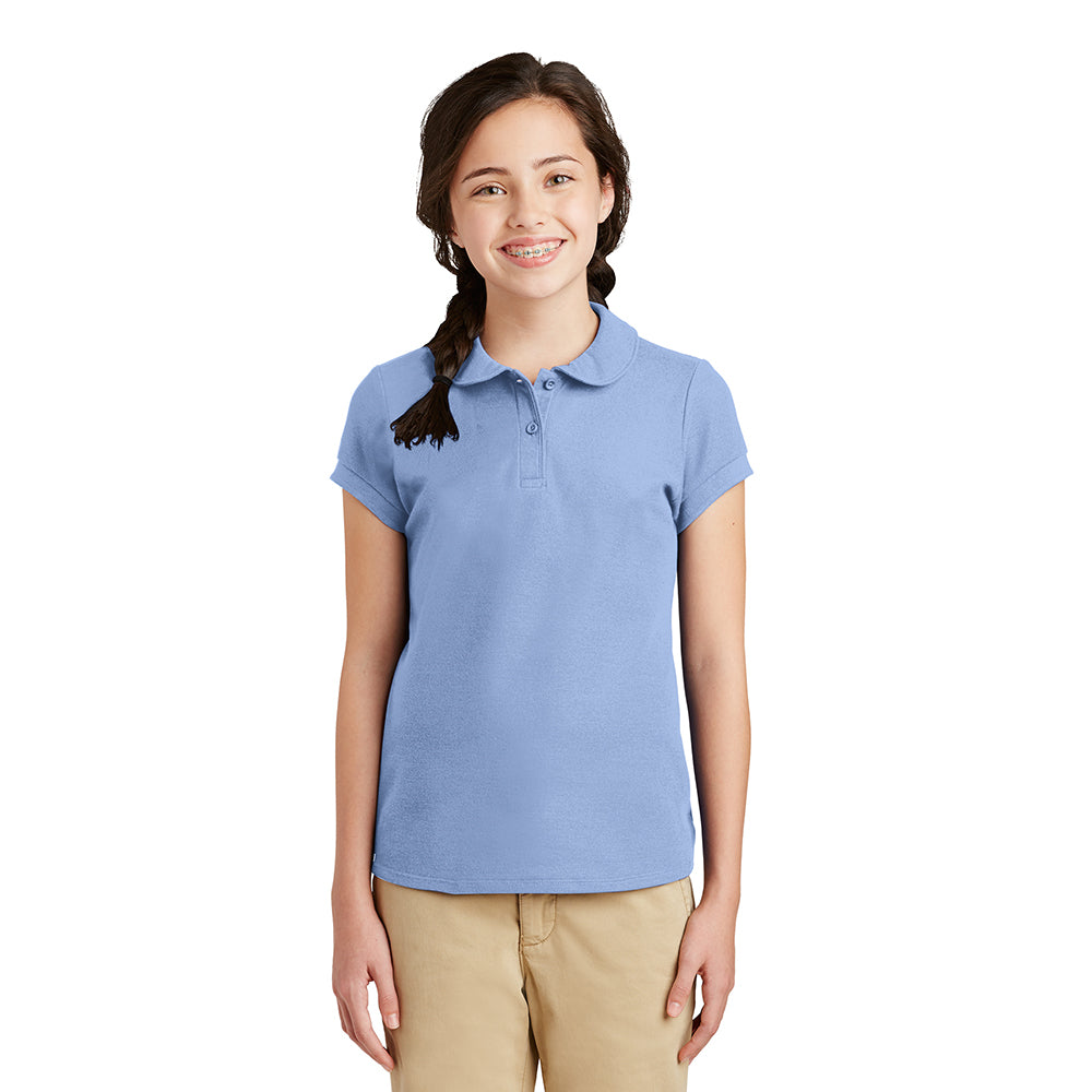 Port Authority Port Authority Girls Silk Touch Peter Pan Collar Embroidered Polo - Navy Blue