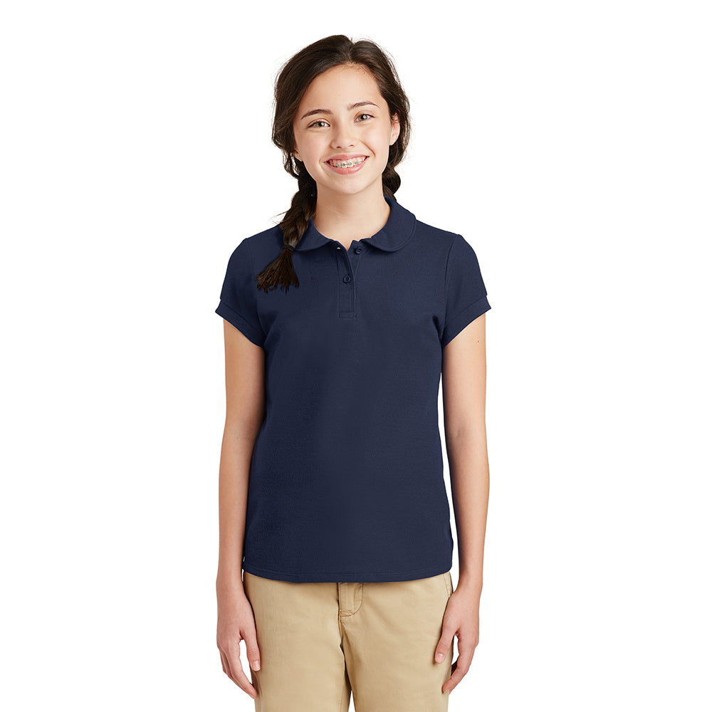 Port Authority Port Authority Girls Silk Touch Peter Pan Collar Embroidered Polo - Red