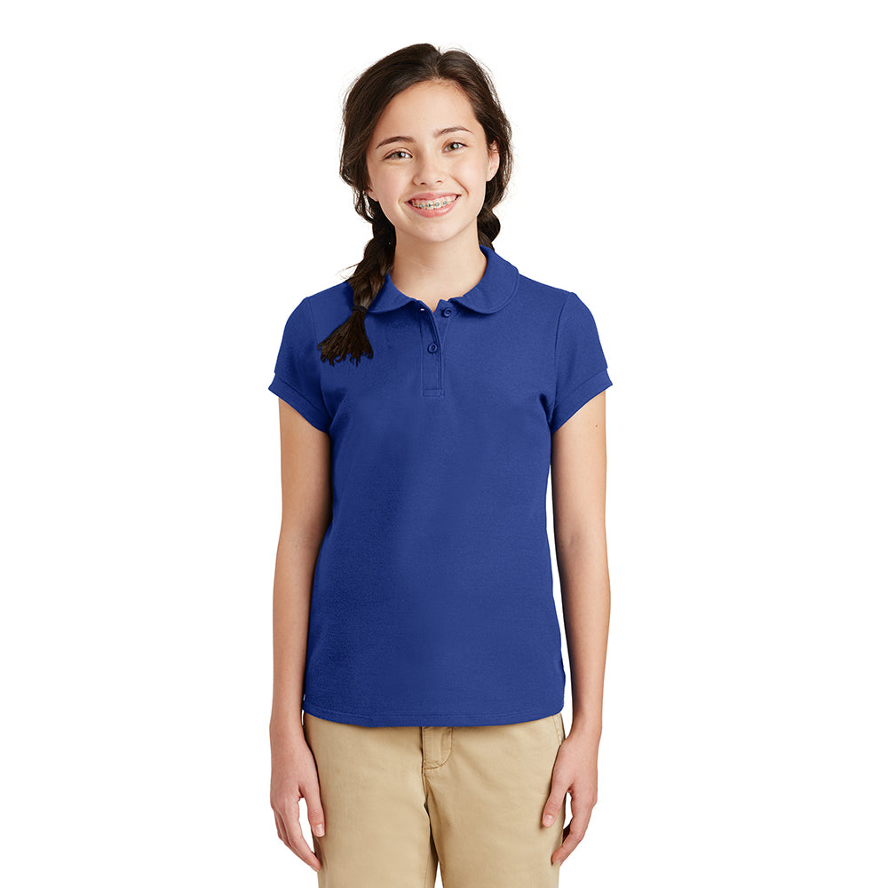 Port Authority Port Authority Girls Silk Touch Peter Pan Collar Embroidered Polo - White
