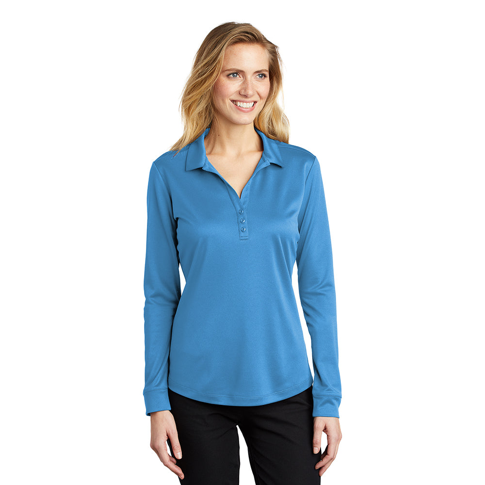 Port Authority Port Authority Women's Silk Touch Performance Long Sleeve Embroidered Polo - Royal Blue